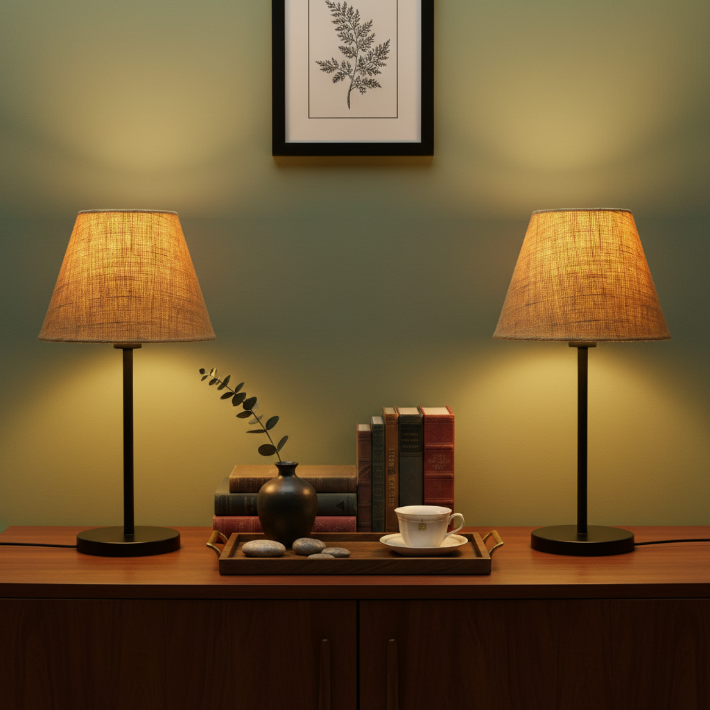 Slim Contemporary Night Lamp – Fabric Shade Accent Light for Home & Office, Pack Of 2(Natural Jute) - Image 3