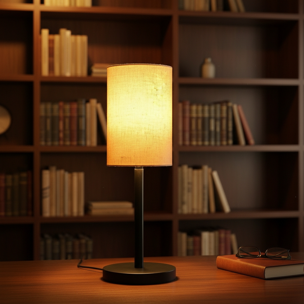 Black Bedside Lamp with Cylinder Fabric Shade Minimalist Lamp for Bedroom, Living Room & Office – Warm Ambient Nightstand Light(Flex)