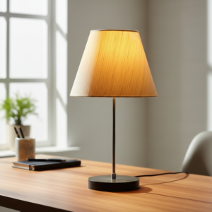 Minimalist Desk Lamp with Black Round Base – Soft Warm Lighting for Living Room & Study, Pack Of 1(Cream Texture)