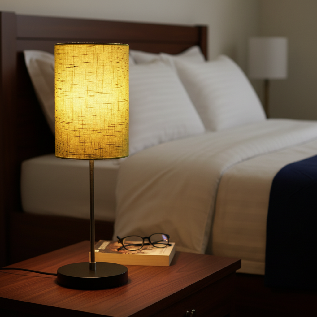 Minimalist Desk Lamp with Black Round Base – Soft Warm Lighting for Living Room & Study, Pack Of 1(Green Texture Cylinder) - Image 6