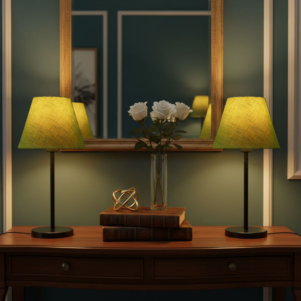 Slim Contemporary Night Lamp – Fabric Shade Accent Light for Home & Office, Pack Of 2(Green Texture) - Image 2