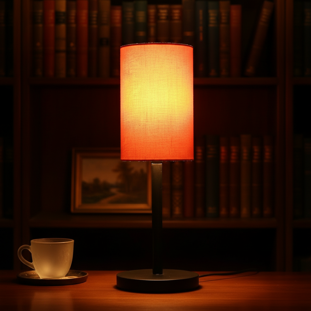 Black Bedside Lamp with Cylinder Fabric Shade Minimalist Lamp for Bedroom, Living Room & Office – Warm Ambient Nightstand Light(Orange)