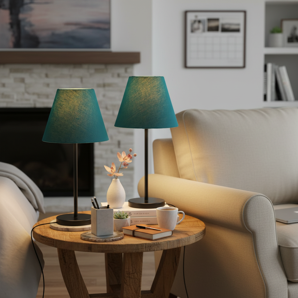 Slim Contemporary Night Lamp – Fabric Shade Accent Light for Home & Office, Pack Of 2(Teal) - Image 8