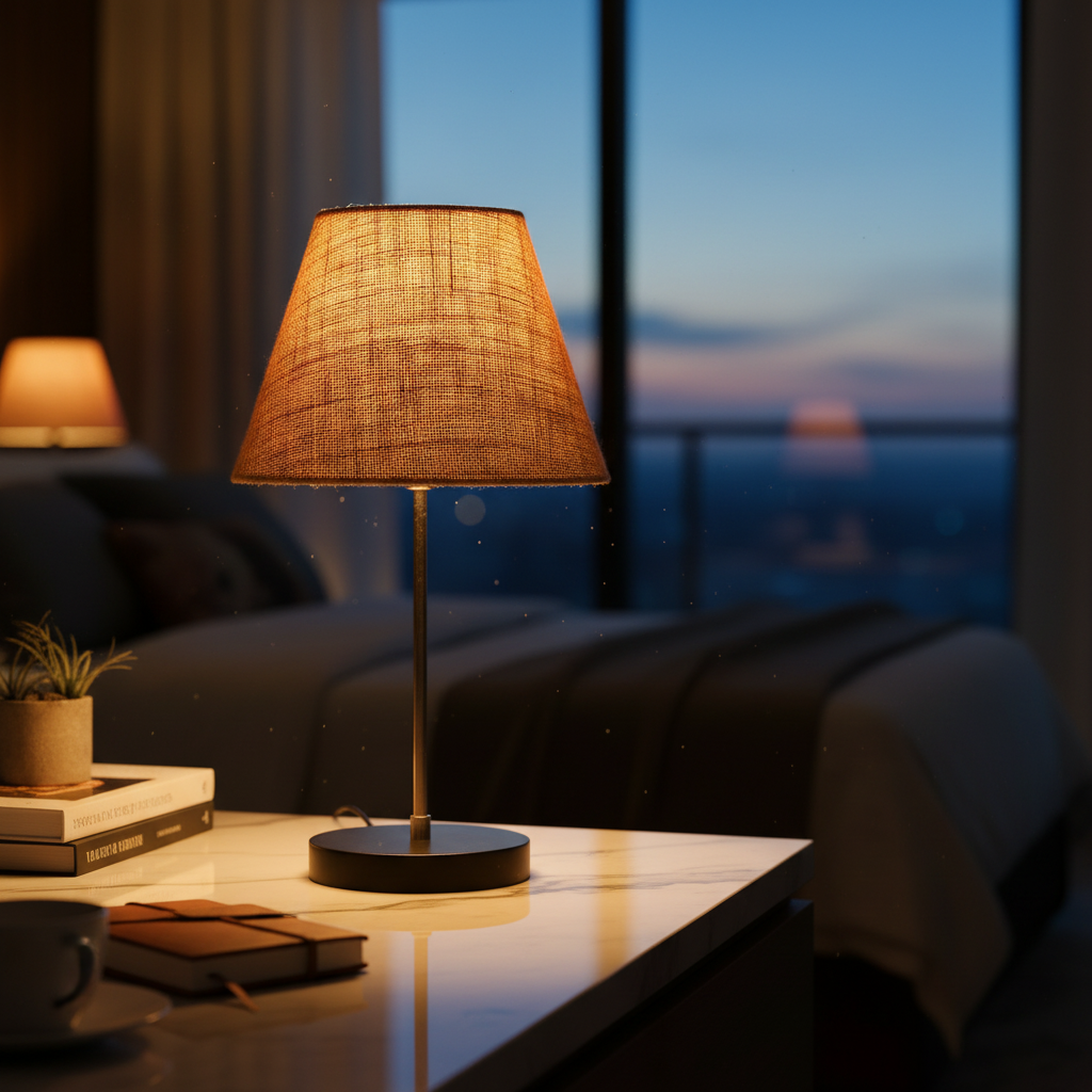 Minimalist Desk Lamp with Black Round Base – Soft Warm Lighting for Living Room & Study, Pack Of 1(Natural Jute) - Image 2