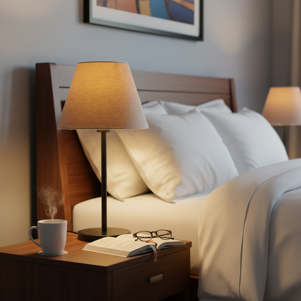 Slim Contemporary Night Lamp – Fabric Shade Accent Light for Home & Office, Pack Of 1(Beige) - Image 6