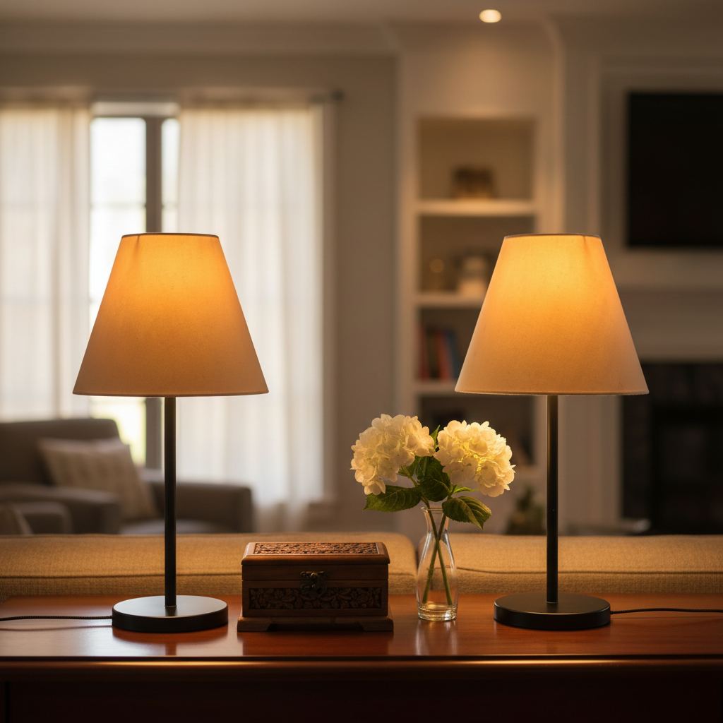 Slim Contemporary Night Lamp – Fabric Shade Accent Light for Home & Office, Pack Of 2(Cream) - Image 8