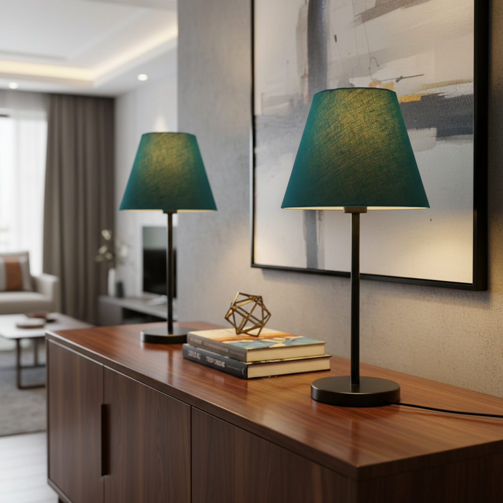 Slim Contemporary Night Lamp – Fabric Shade Accent Light for Home & Office, Pack Of 2(Teal) - Image 9