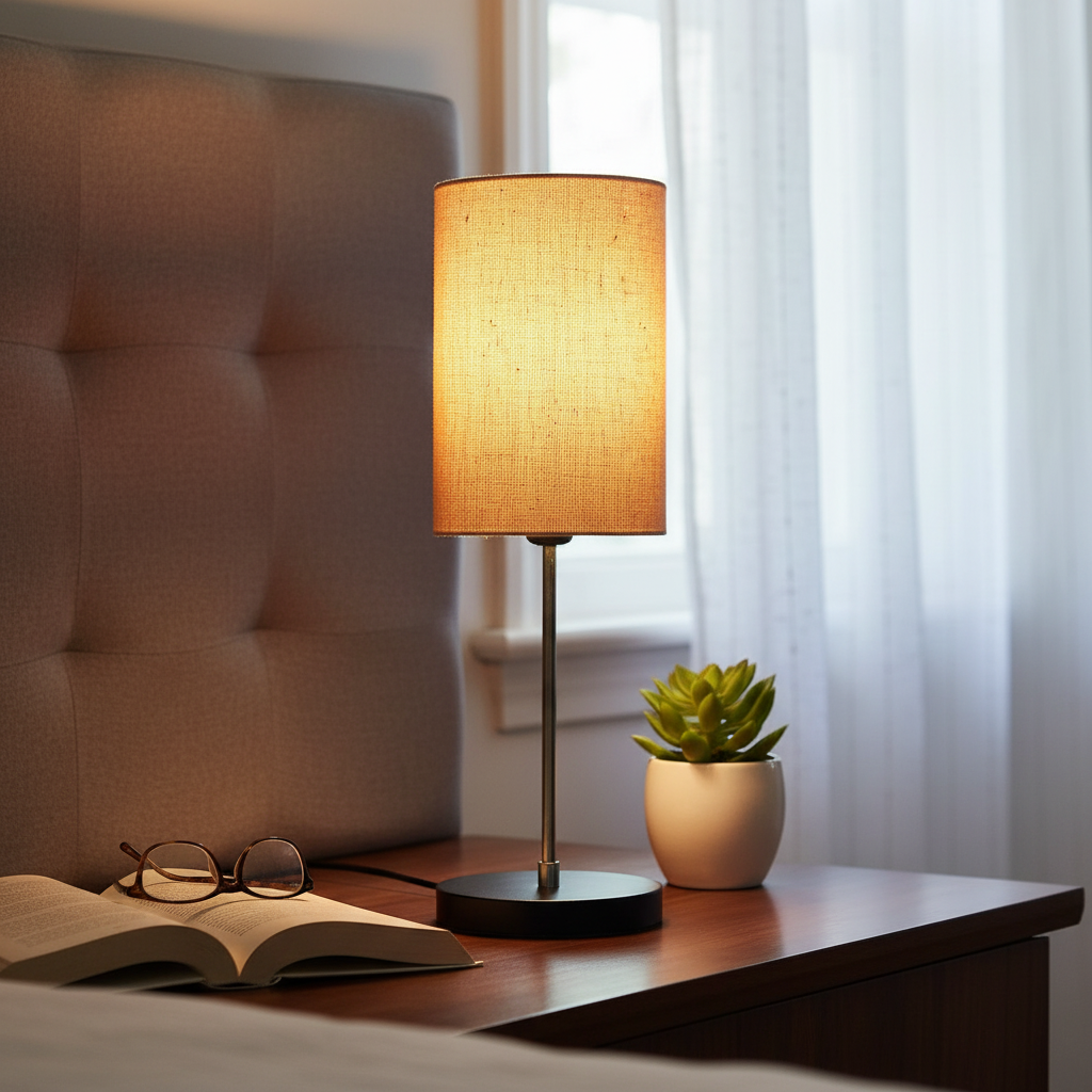 Minimalist Desk Lamp with Black Round Base – Soft Warm Lighting for Living Room & Study, Pack Of 1(Premium Jute Cylinder) - Image 5