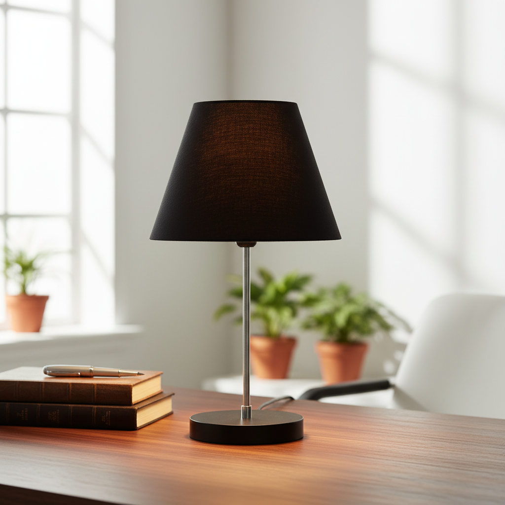 Minimalist Desk Lamp with Black Round Base – Soft Warm Lighting for Living Room & Study, Pack Of 1(Black)