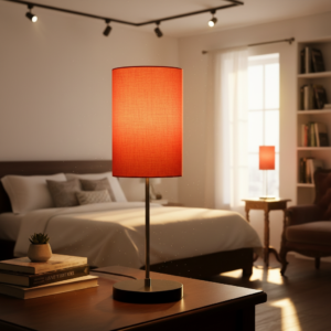 Minimalist Desk Lamp with Black Round Base – Soft Warm Lighting for Living Room & Study, Pack Of 1(Orange Cylinder)