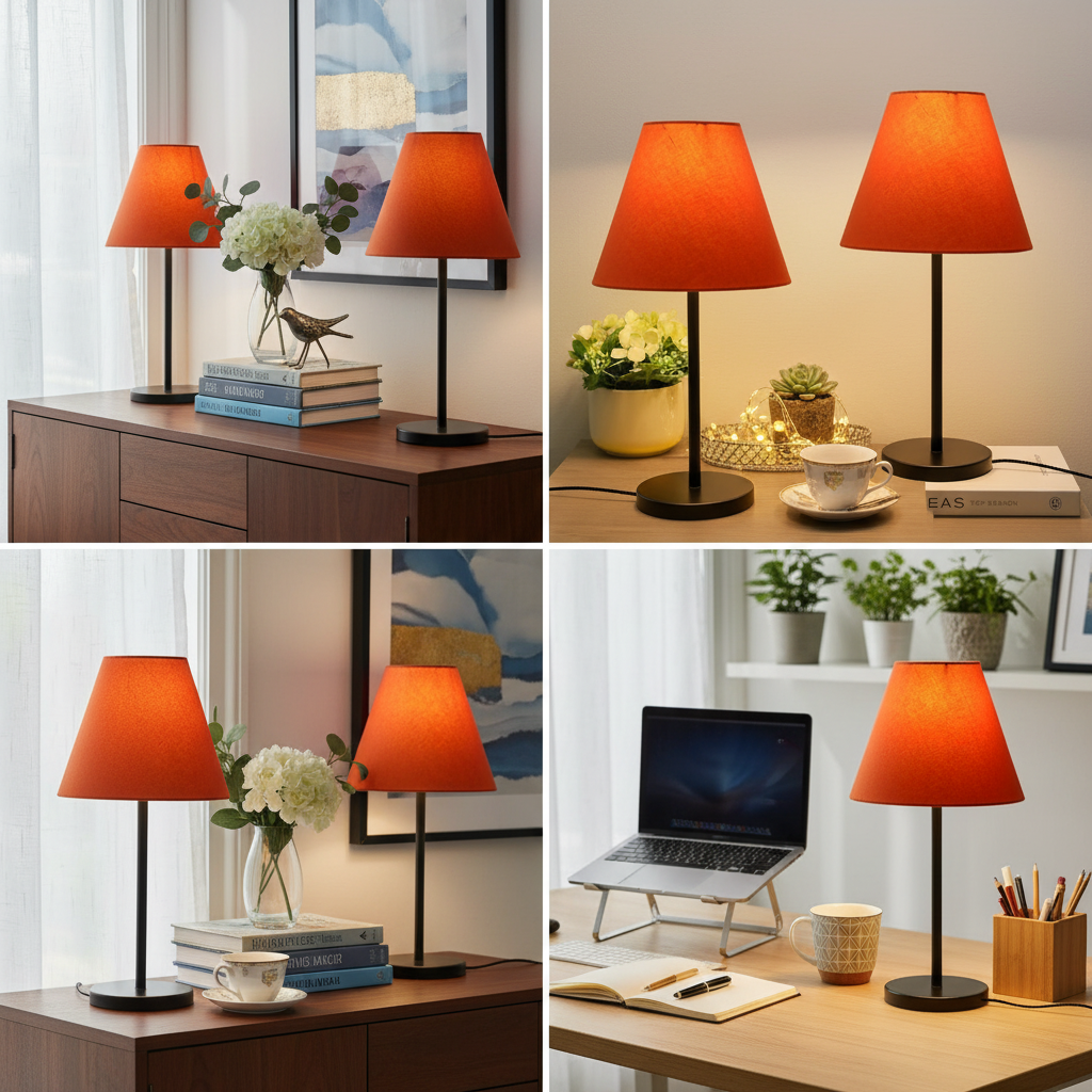 Slim Contemporary Night Lamp – Fabric Shade Accent Light for Home & Office, Pack Of 2(Orange) - Image 9