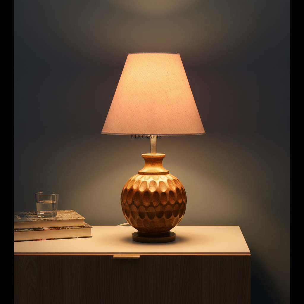 Artisan Carved Wood Table Lamp – Elegant Bedroom & Living Room Accent Light, Pack Of 1(Flex) - Image 11