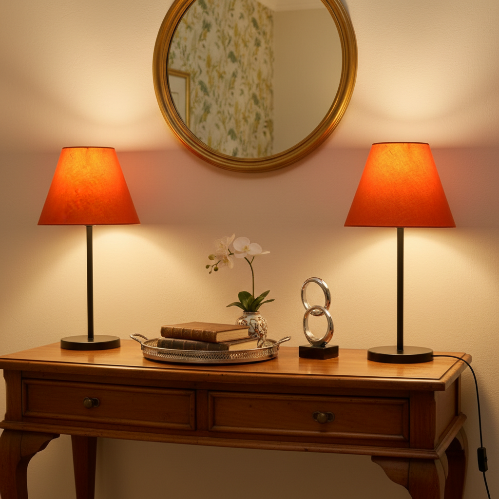 Slim Contemporary Night Lamp – Fabric Shade Accent Light for Home & Office, Pack Of 2(Orange) - Image 7