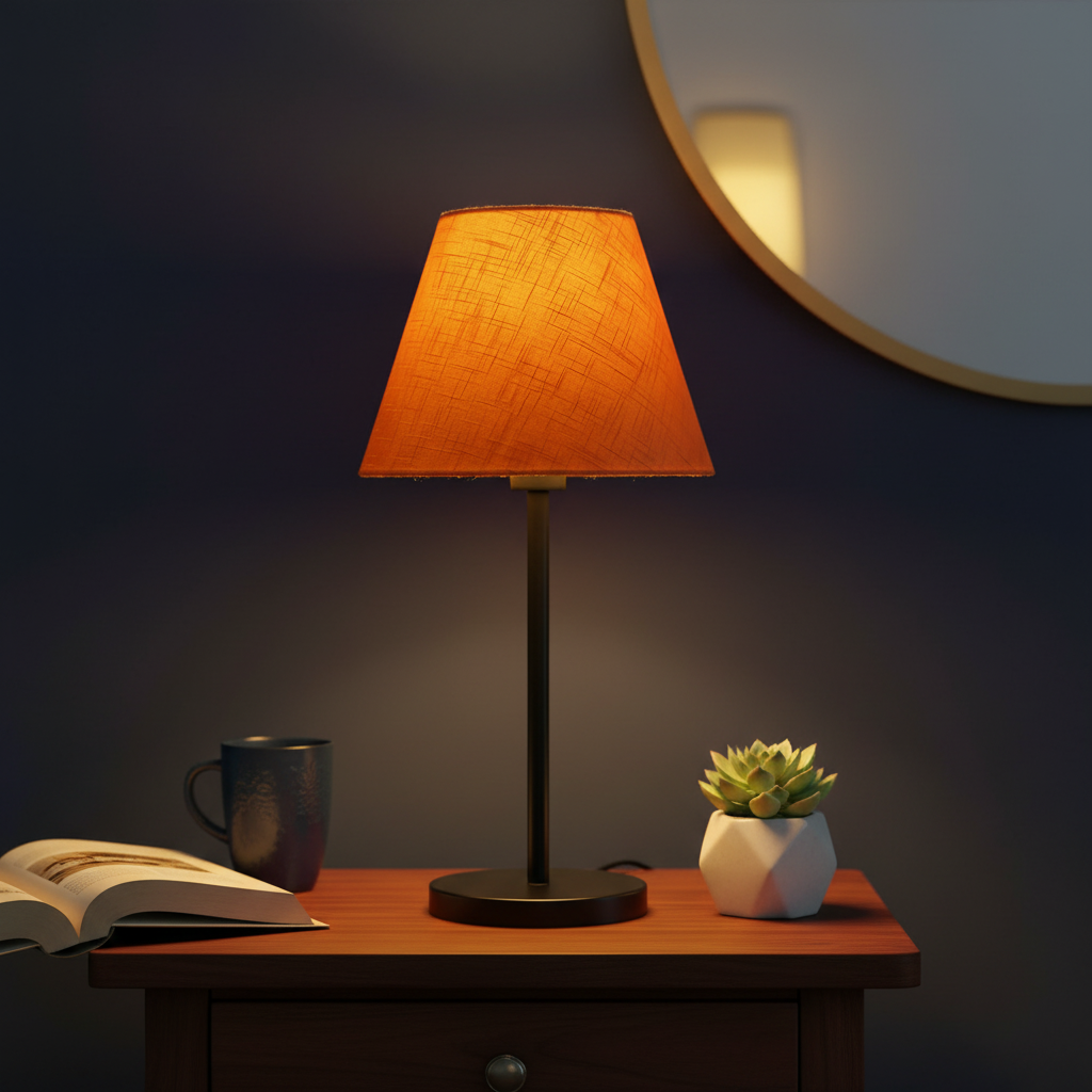 Slim Contemporary Night Lamp – Fabric Shade Accent Light for Home & Office, Pack Of 1(Orange Texture) - Image 5