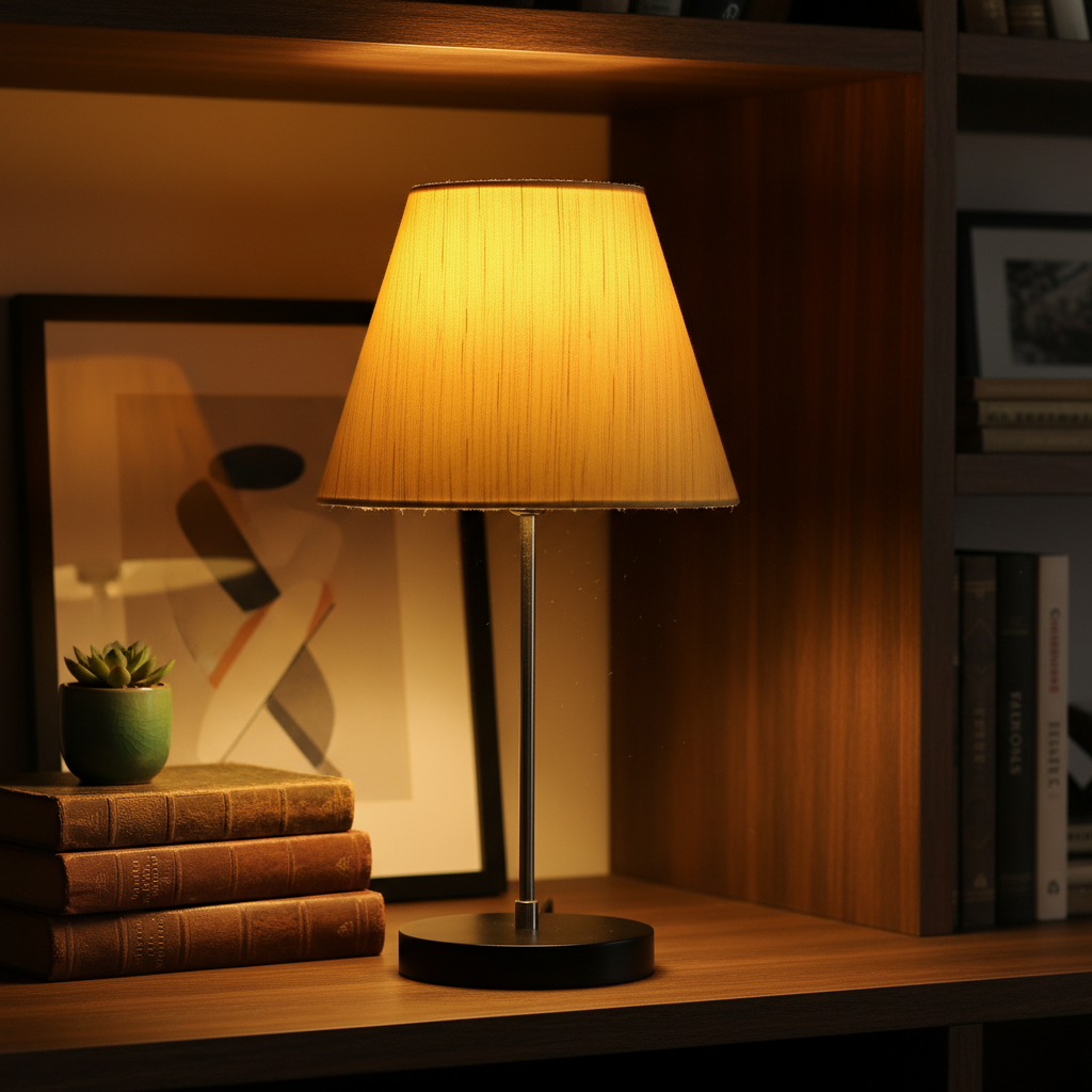 Minimalist Desk Lamp with Black Round Base – Soft Warm Lighting for Living Room & Study, Pack Of 1(Cream Texture) - Image 2