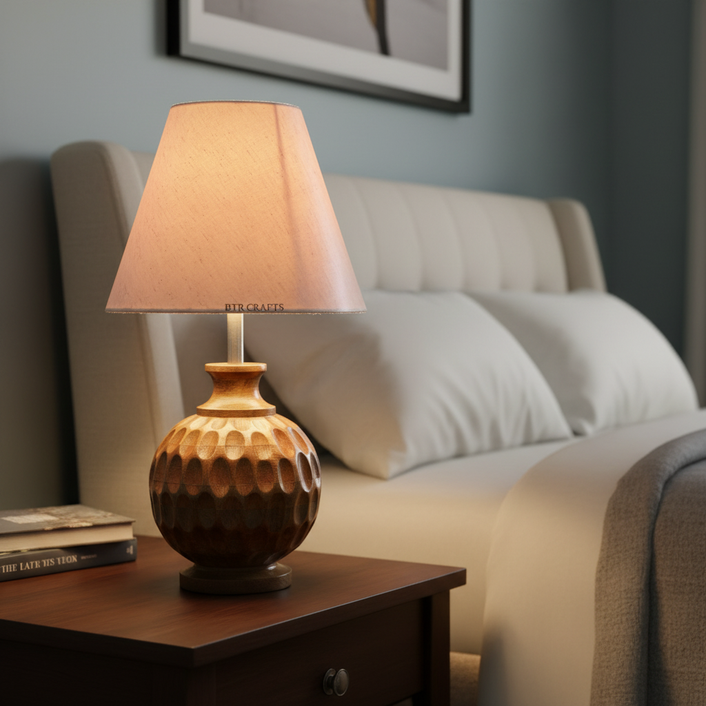 Artisan Carved Wood Table Lamp – Elegant Bedroom & Living Room Accent Light, Pack Of 1(Flex) - Image 2