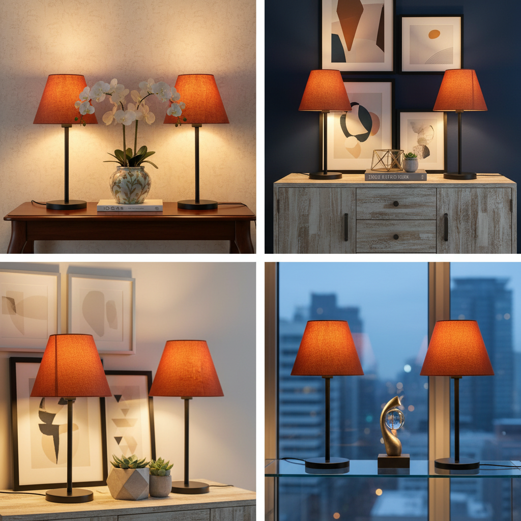 Slim Contemporary Night Lamp – Fabric Shade Accent Light for Home & Office, Pack Of 2(Red Texture) - Image 3