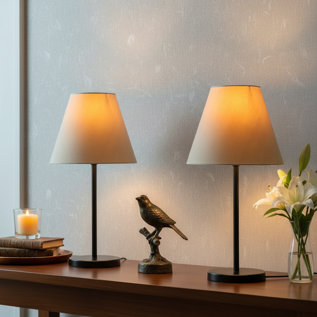 Slim Contemporary Night Lamp – Fabric Shade Accent Light for Home & Office, Pack Of 2(Cream) - Image 6