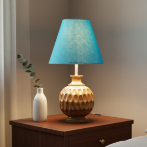 Artisan Carved Wood Table Lamp – Elegant Bedroom & Living Room Accent Light, Pack Of 1(Teal)