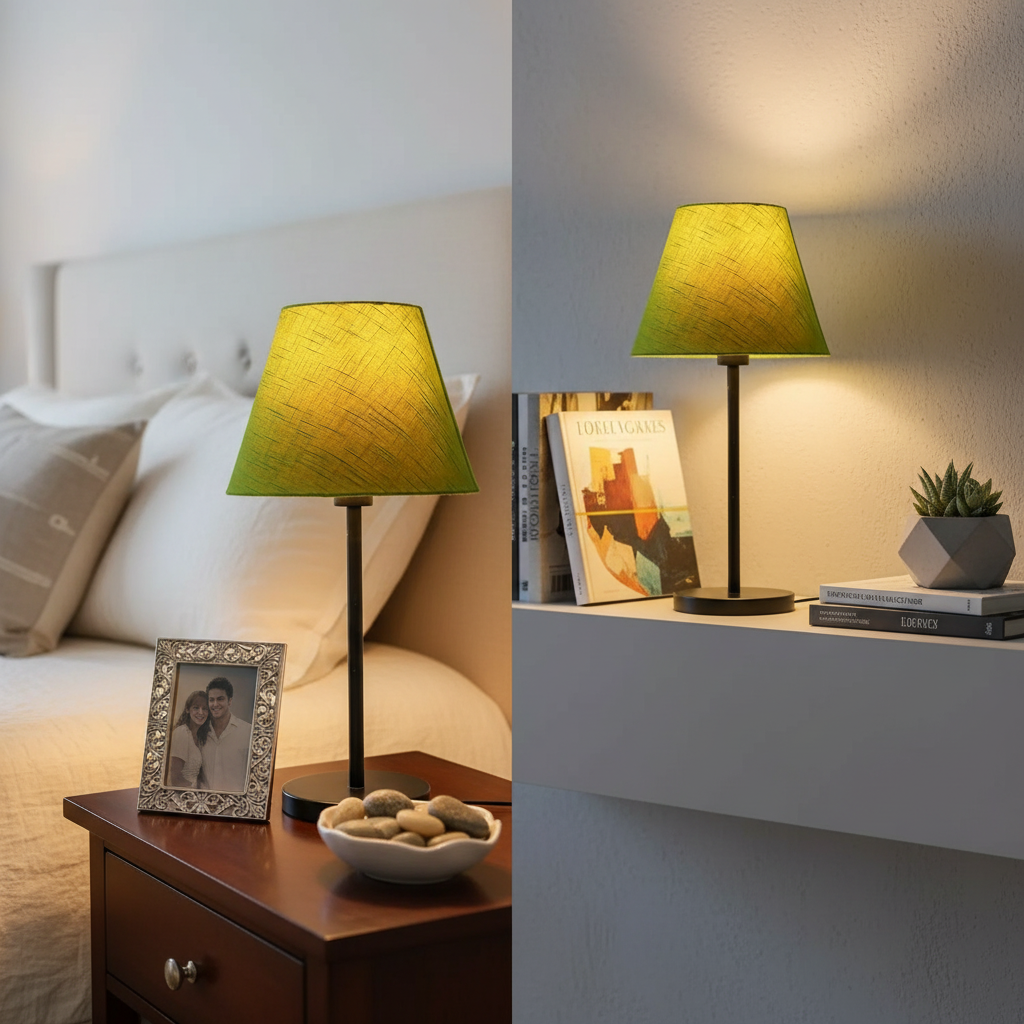 Slim Contemporary Night Lamp – Fabric Shade Accent Light for Home & Office, Pack Of 2(Green Texture) - Image 8