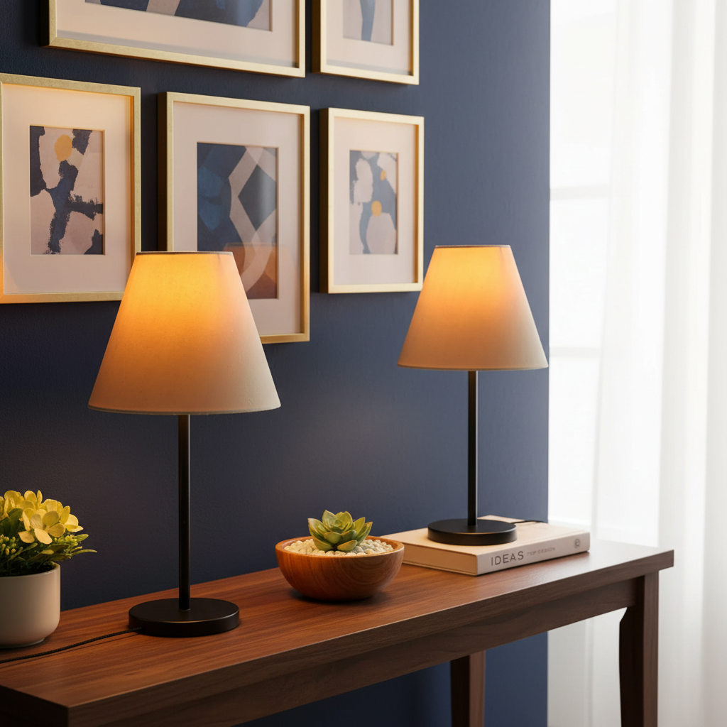 Slim Contemporary Night Lamp – Fabric Shade Accent Light for Home & Office, Pack Of 2(Cream) - Image 3