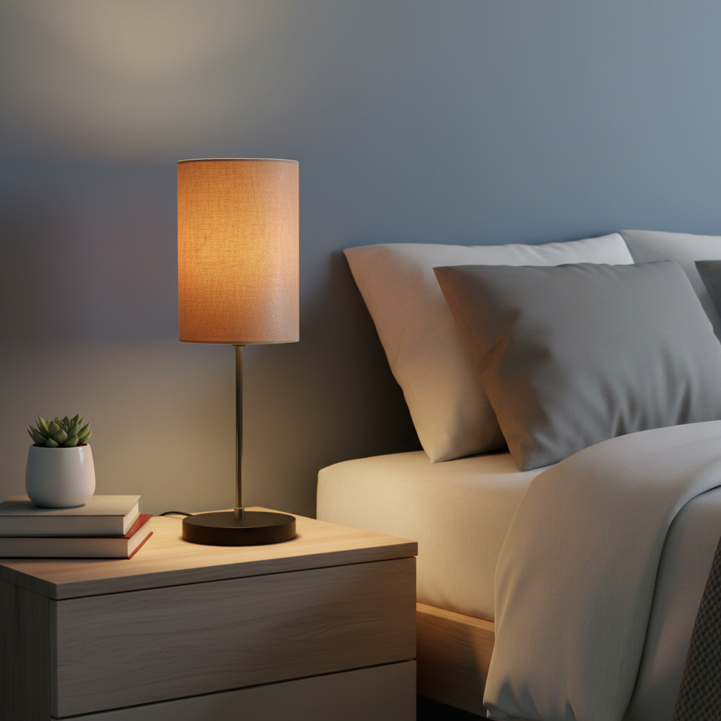 Minimalist Desk Lamp with Black Round Base – Soft Warm Lighting for Living Room & Study, Pack Of 1(Beige Cylinder) - Image 3