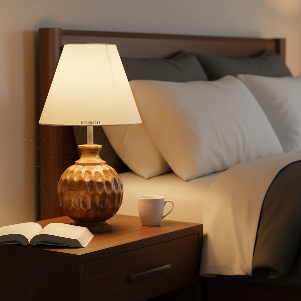 Artisan Carved Wood Table Lamp – Elegant Bedroom & Living Room Accent Light, Pack Of 1(White) - Image 9