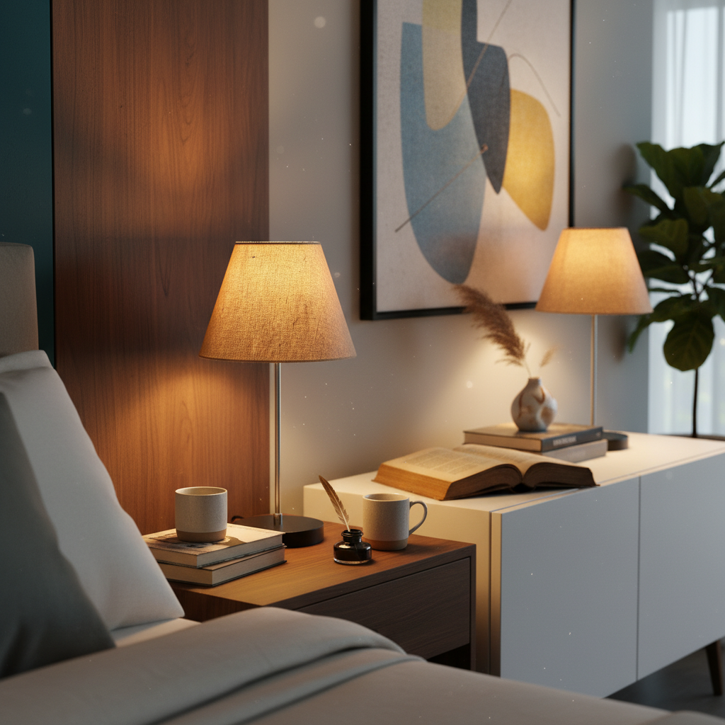 Minimalist Desk Lamp with Black Round Base – Soft Warm Lighting for Living Room & Study, Pack Of 1(Premium Jute) - Image 9