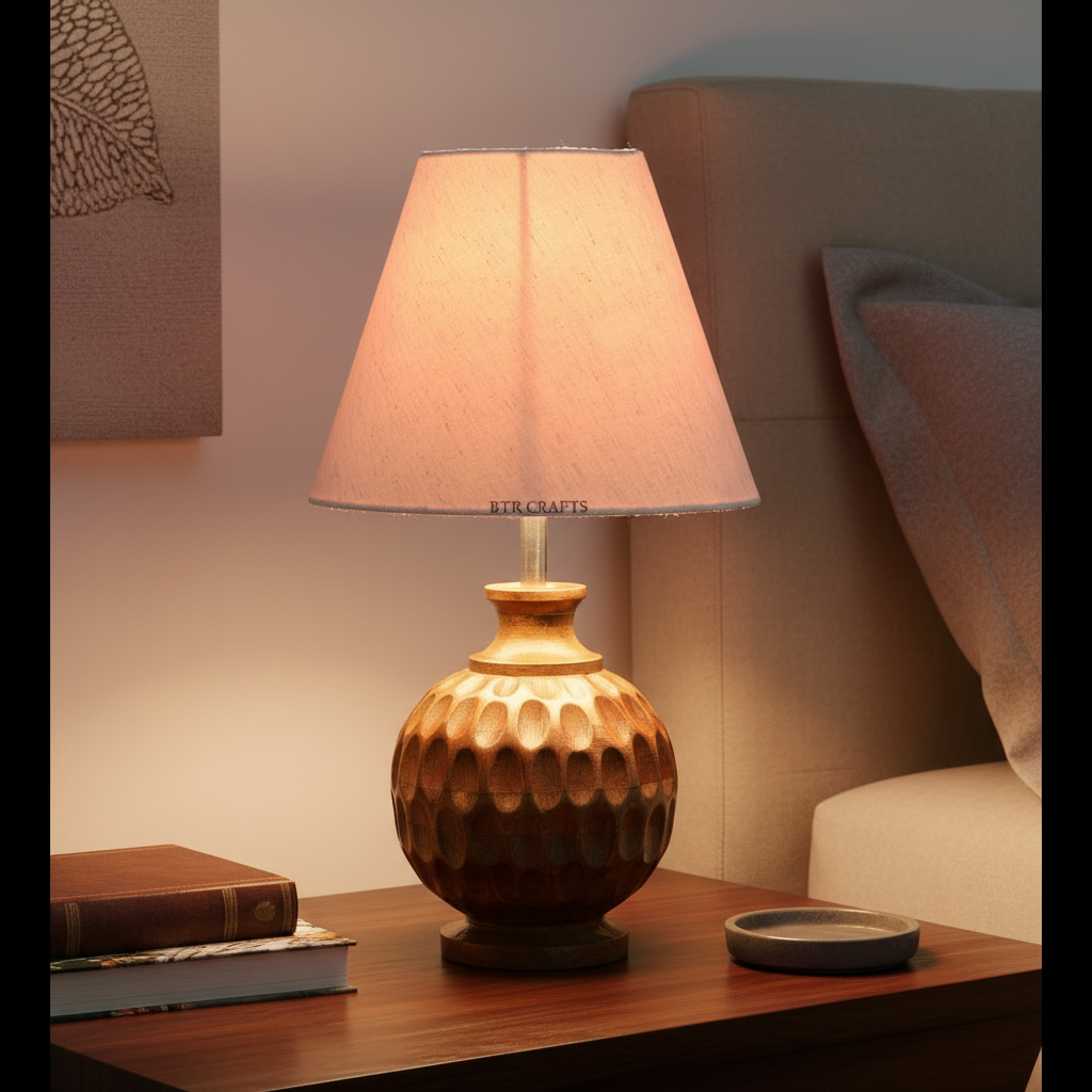 Artisan Carved Wood Table Lamp – Elegant Bedroom & Living Room Accent Light, Pack Of 1(Flex) - Image 8