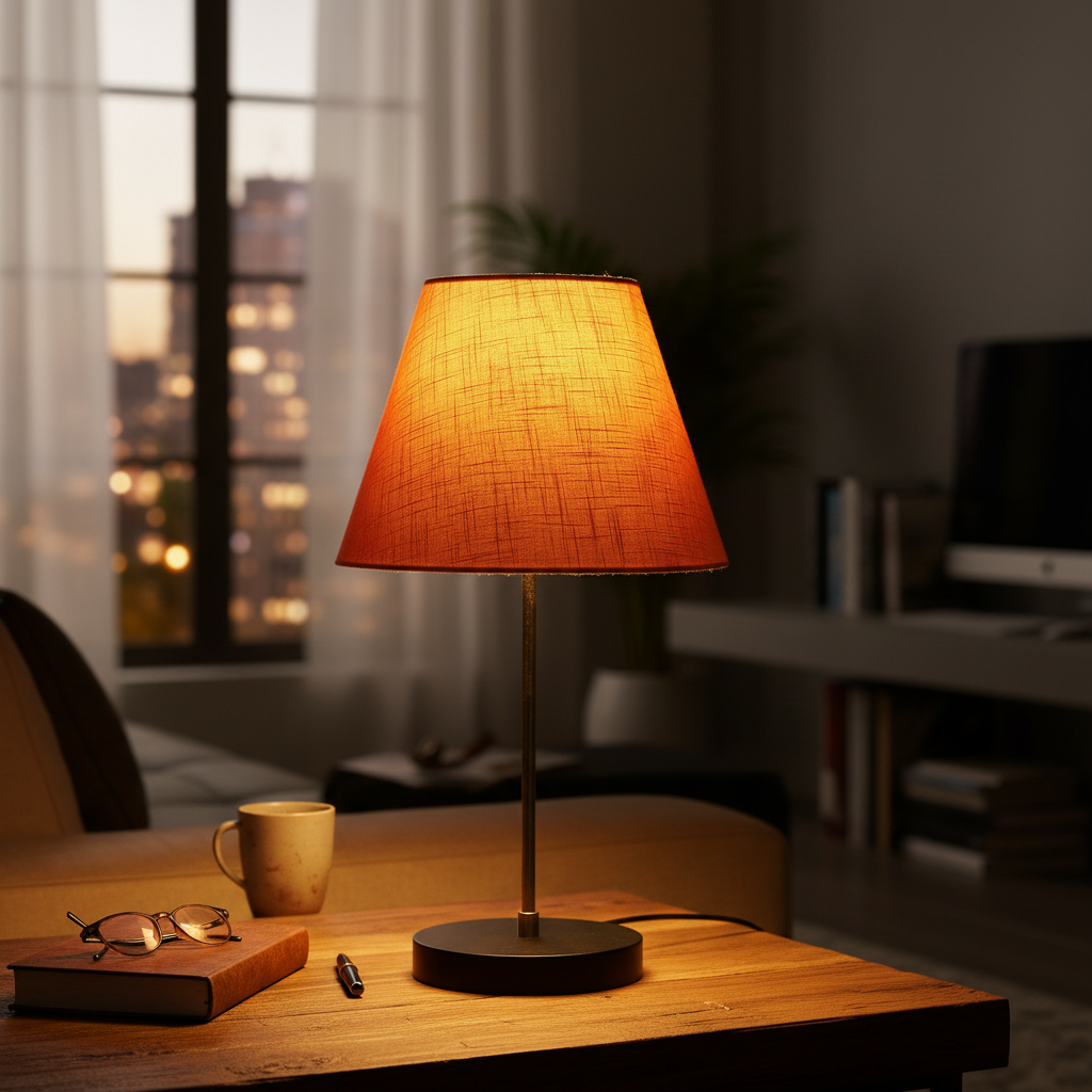 Minimalist Desk Lamp with Black Round Base – Soft Warm Lighting for Living Room & Study, Pack Of 1(Orange Texture)