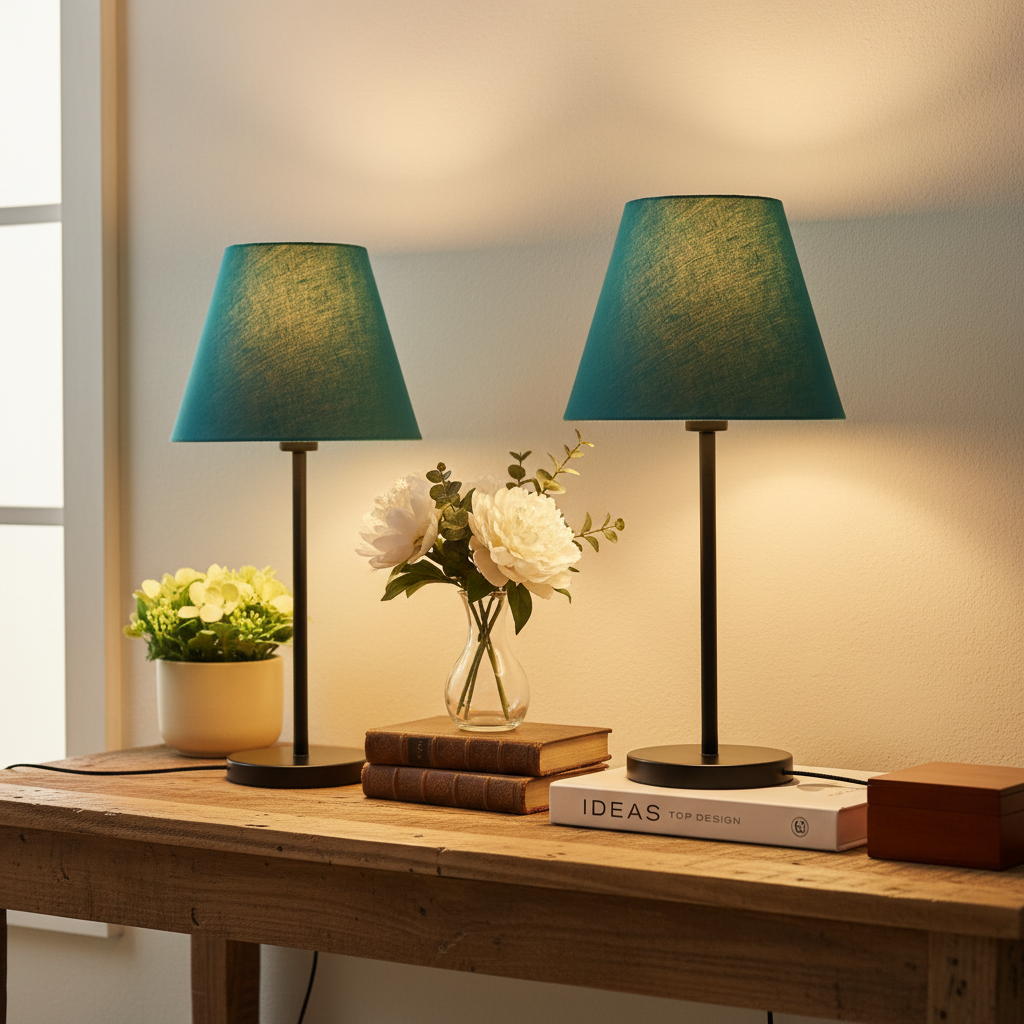 Slim Contemporary Night Lamp – Fabric Shade Accent Light for Home & Office, Pack Of 2(Teal) - Image 6