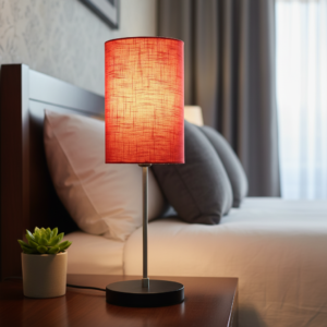 Minimalist Desk Lamp with Black Round Base – Soft Warm Lighting for Living Room & Study, Pack Of 1(Red Texture Cylinder)