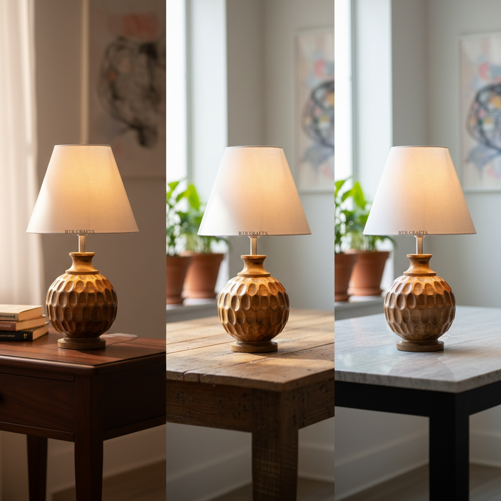 Artisan Carved Wood Table Lamp – Elegant Bedroom & Living Room Accent Light, Pack Of 1(Cream) - Image 8