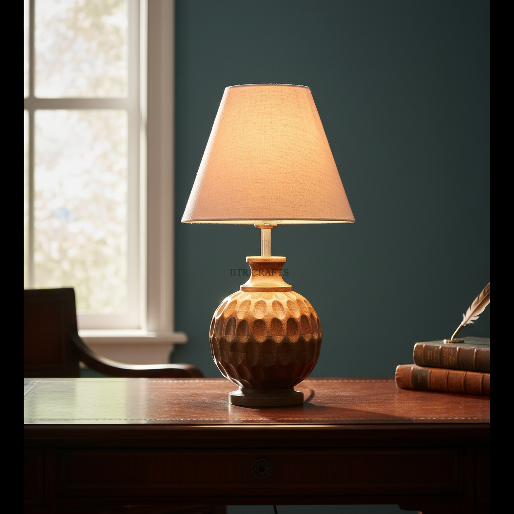 Artisan Carved Wood Table Lamp – Elegant Bedroom & Living Room Accent Light, Pack Of 1(Flex) - Image 6