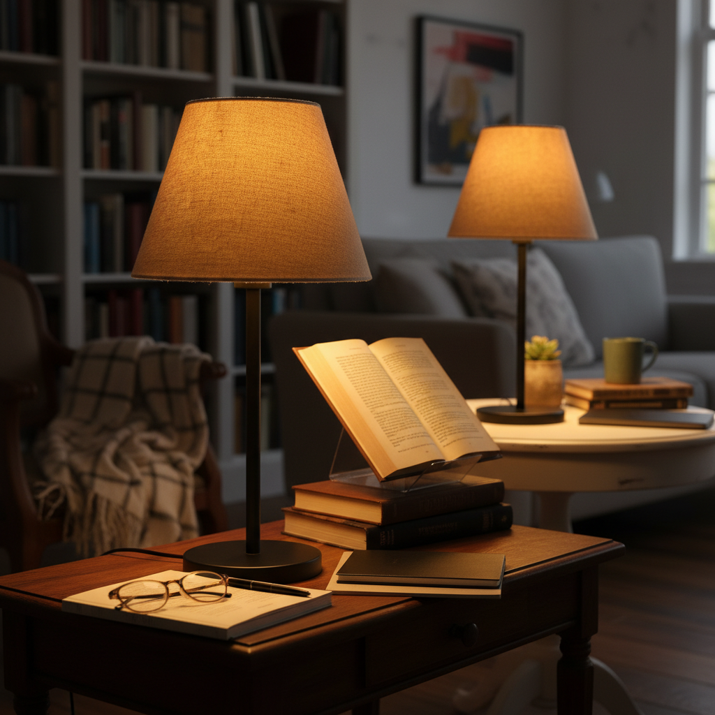 Slim Contemporary Night Lamp – Fabric Shade Accent Light for Home & Office, Pack Of 1(Beige) - Image 5