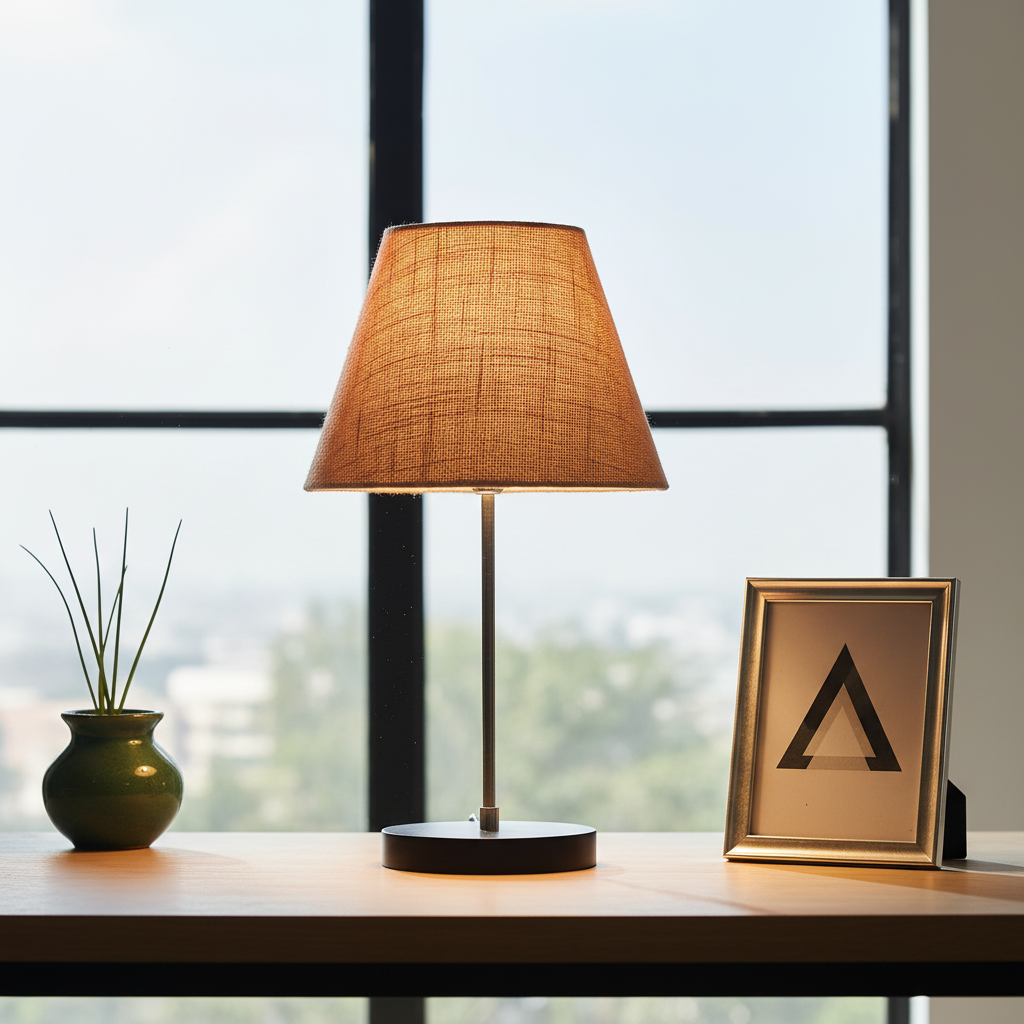 Minimalist Desk Lamp with Black Round Base – Soft Warm Lighting for Living Room & Study, Pack Of 1(Natural Jute) - Image 5