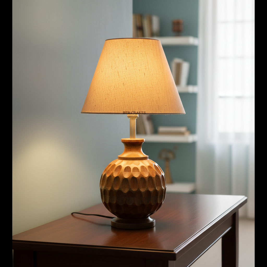 Artisan Carved Wood Table Lamp – Elegant Bedroom & Living Room Accent Light, Pack Of 1(Premium Jute) - Image 6