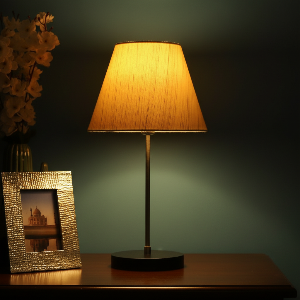 Minimalist Desk Lamp with Black Round Base – Soft Warm Lighting for Living Room & Study, Pack Of 1(Cream Texture) - Image 9