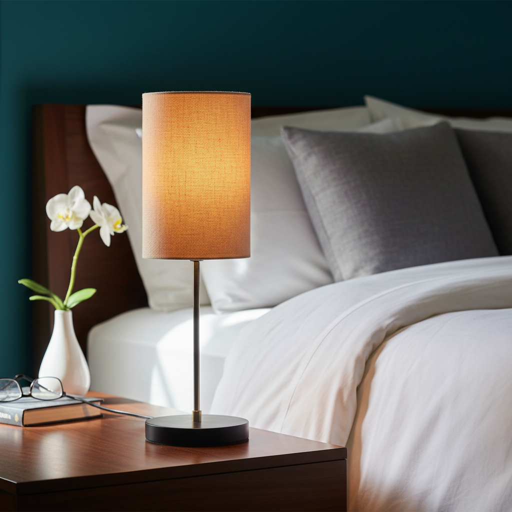 Minimalist Desk Lamp with Black Round Base – Soft Warm Lighting for Living Room & Study, Pack Of 1(Beige Cylinder) - Image 9