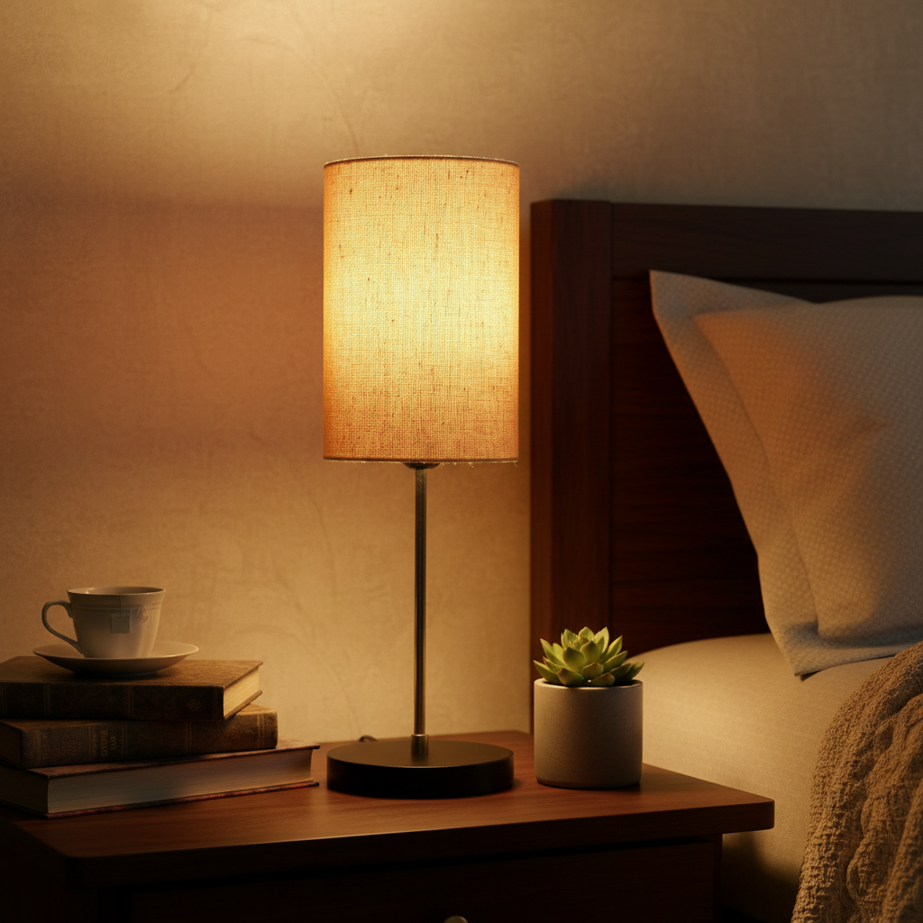 Minimalist Desk Lamp with Black Round Base – Soft Warm Lighting for Living Room & Study, Pack Of 1(Premium Jute Cylinder) - Image 3