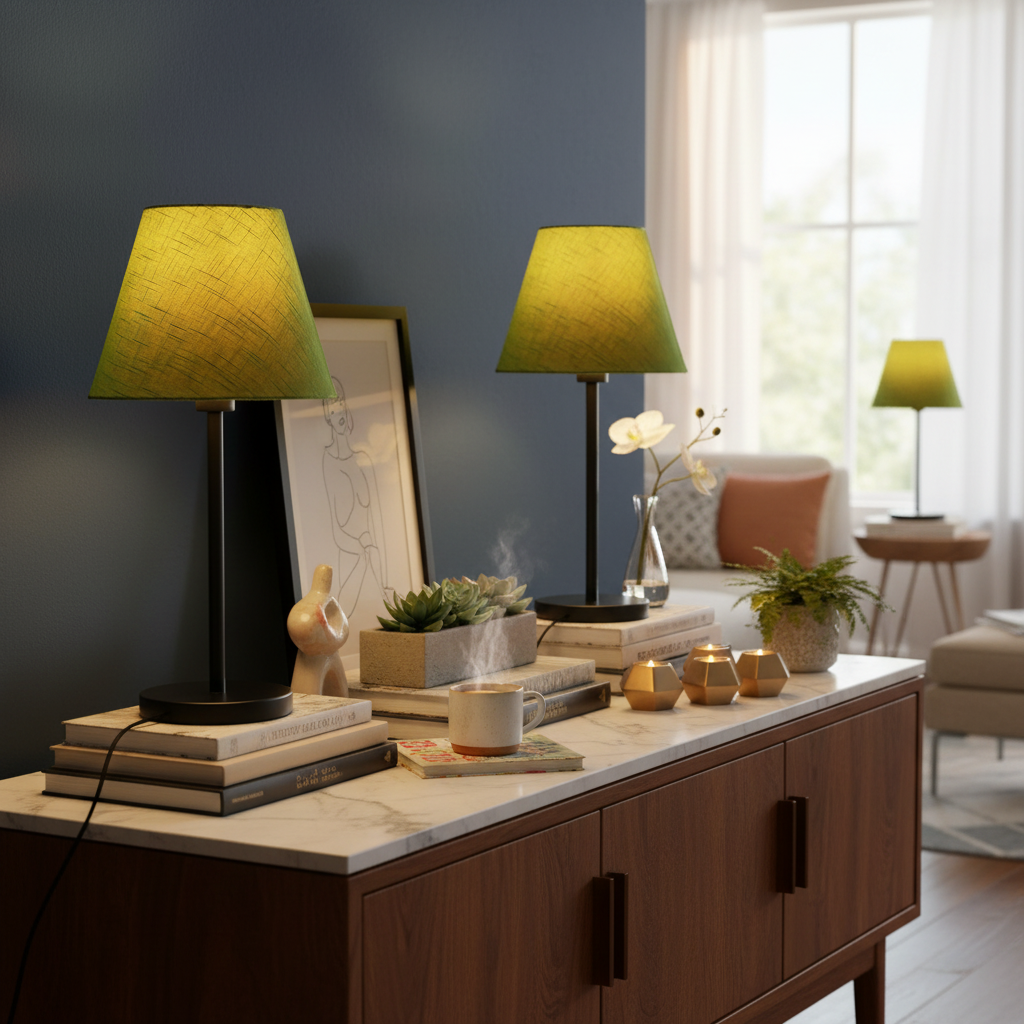 Slim Contemporary Night Lamp – Fabric Shade Accent Light for Home & Office, Pack Of 2(Green Texture) - Image 5