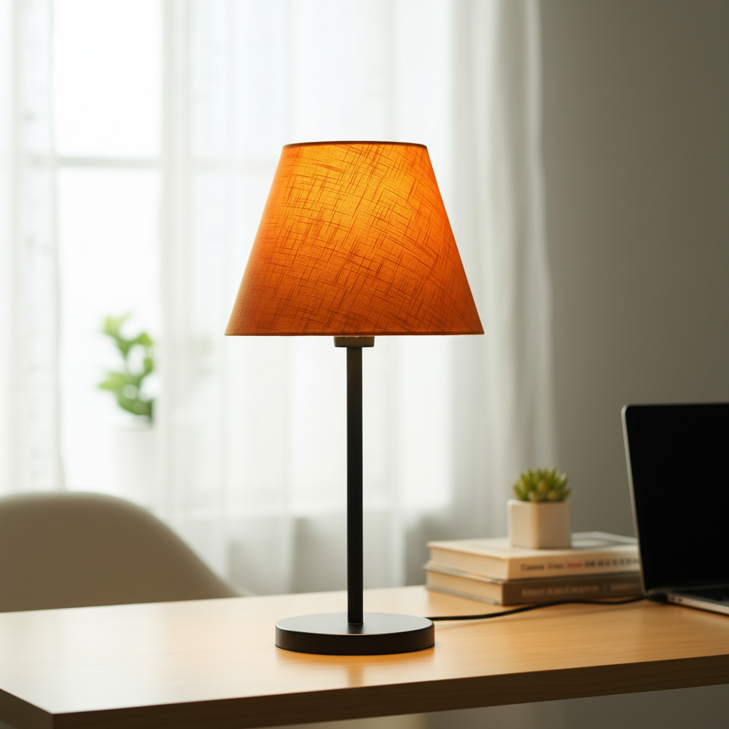 Slim Contemporary Night Lamp – Fabric Shade Accent Light for Home & Office, Pack Of 1(Orange Texture) - Image 3