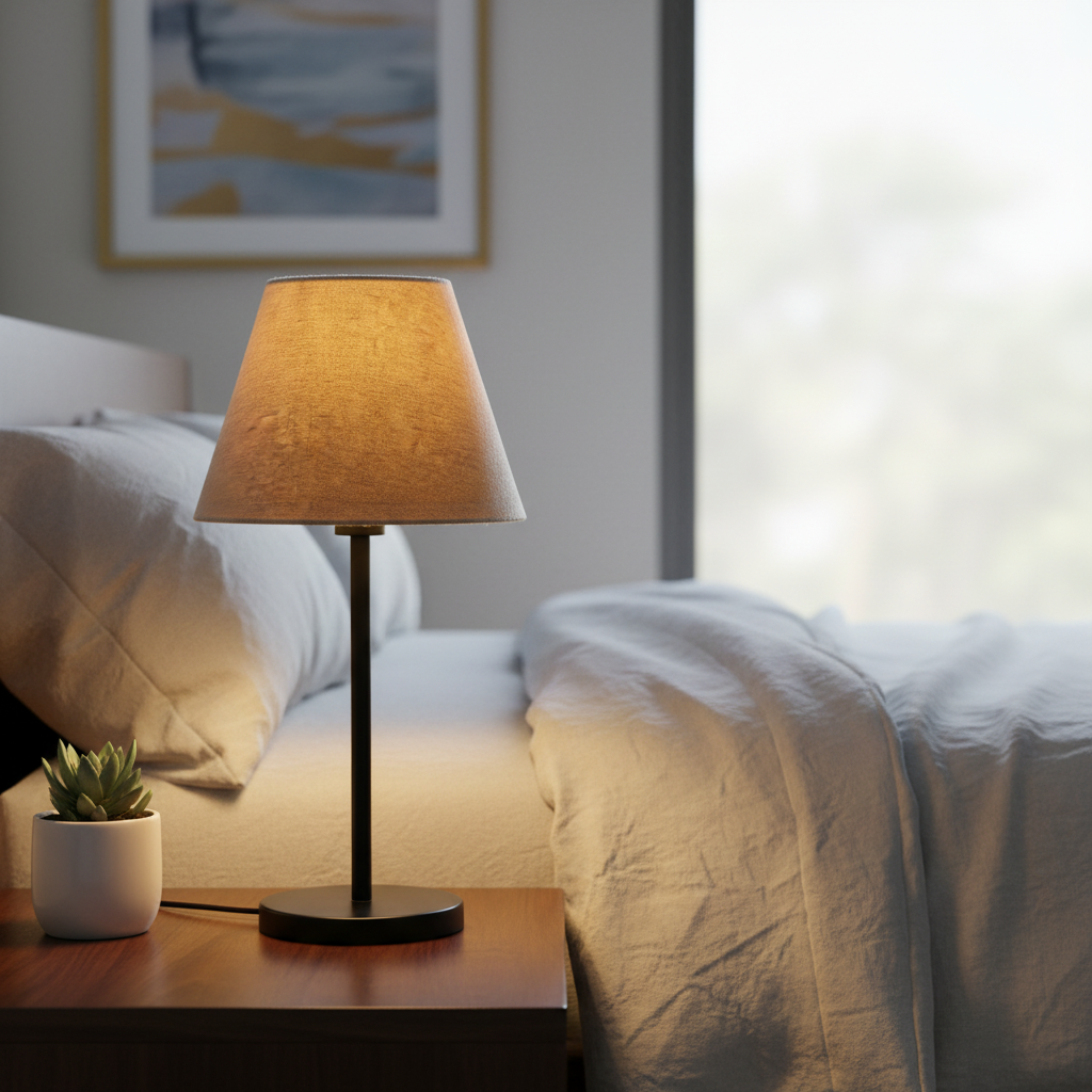 Slim Contemporary Night Lamp – Fabric Shade Accent Light for Home & Office, Pack Of 1(Beige) - Image 8