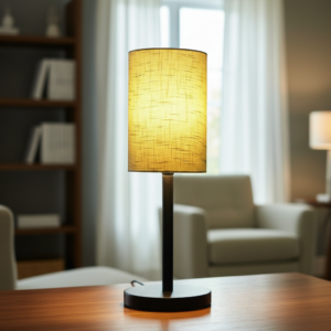 Black Bedside Lamp with Cylinder Fabric Shade Minimalist Lamp for Bedroom, Living Room & Office – Warm Ambient Nightstand Light(Green Texture)