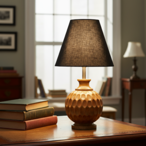 Artisan Carved Wood Table Lamp – Elegant Bedroom & Living Room Accent Light, Pack Of 1(Black)