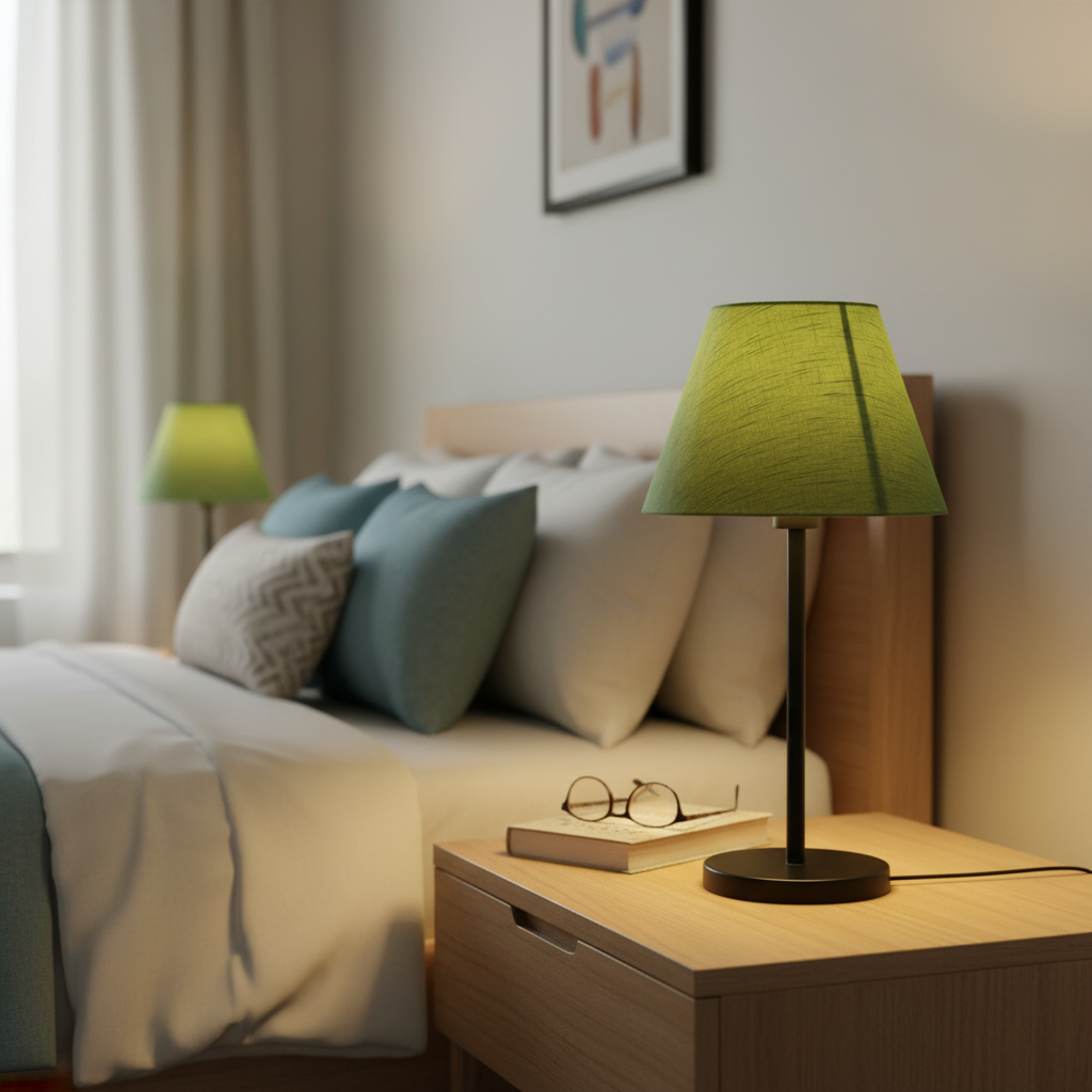 Slim Contemporary Night Lamp – Fabric Shade Accent Light for Home & Office, Pack Of 1(Green Texture) - Image 9