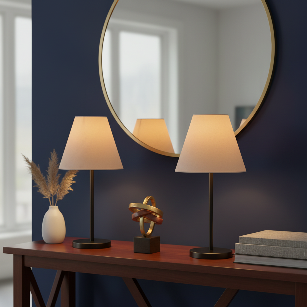 Slim Contemporary Night Lamp – Fabric Shade Accent Light for Home & Office, Pack Of 2(Cream) - Image 5