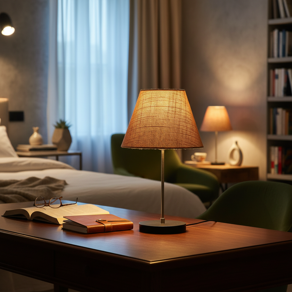 Minimalist Desk Lamp with Black Round Base – Soft Warm Lighting for Living Room & Study, Pack Of 1(Natural Jute) - Image 11