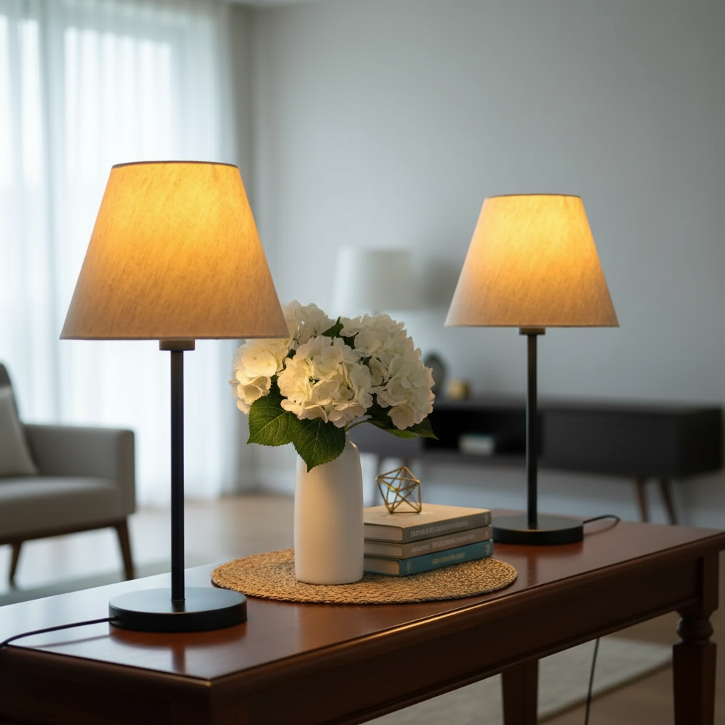 Slim Contemporary Night Lamp – Fabric Shade Accent Light for Home & Office, Pack Of 2(Flex)