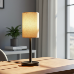 Black Bedside Lamp with Cylinder Fabric Shade Minimalist Lamp for Bedroom, Living Room & Office – Warm Ambient Nightstand Light(Natural Jute)